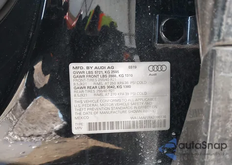 2019 Audi Sq5 3.0T Premium z USA, uszkodzony, nr VIN WA1A4AFY6K2086136